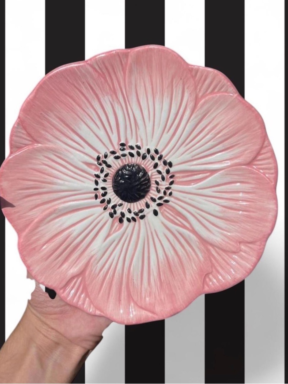 Godinger Pink and Black Ceramic Flower Trinket Dish